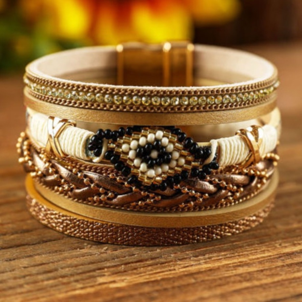 Multi-Color Rhinestone Beaded Magnetic Buckle Bracelet - Picture 2 of 3